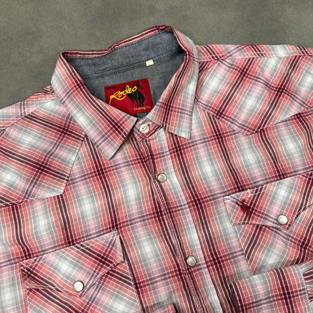Rodeo Clothing Co Western Shirt Mens 2XLT Red Plaid Pearl Snap Excellent